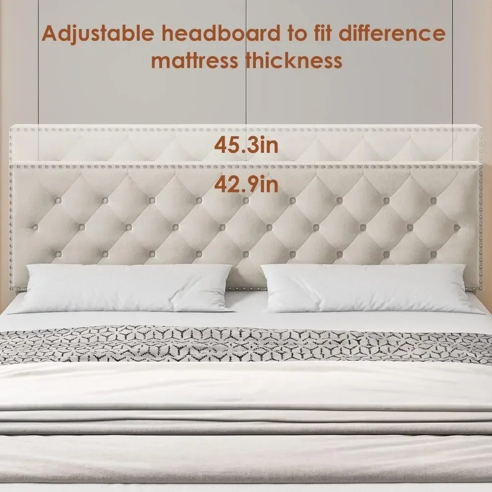 Upholstered Platform Bed Frame Storage Drawers Adjustable Headboard, Sturdy Slats, Elegant Tufted Design
