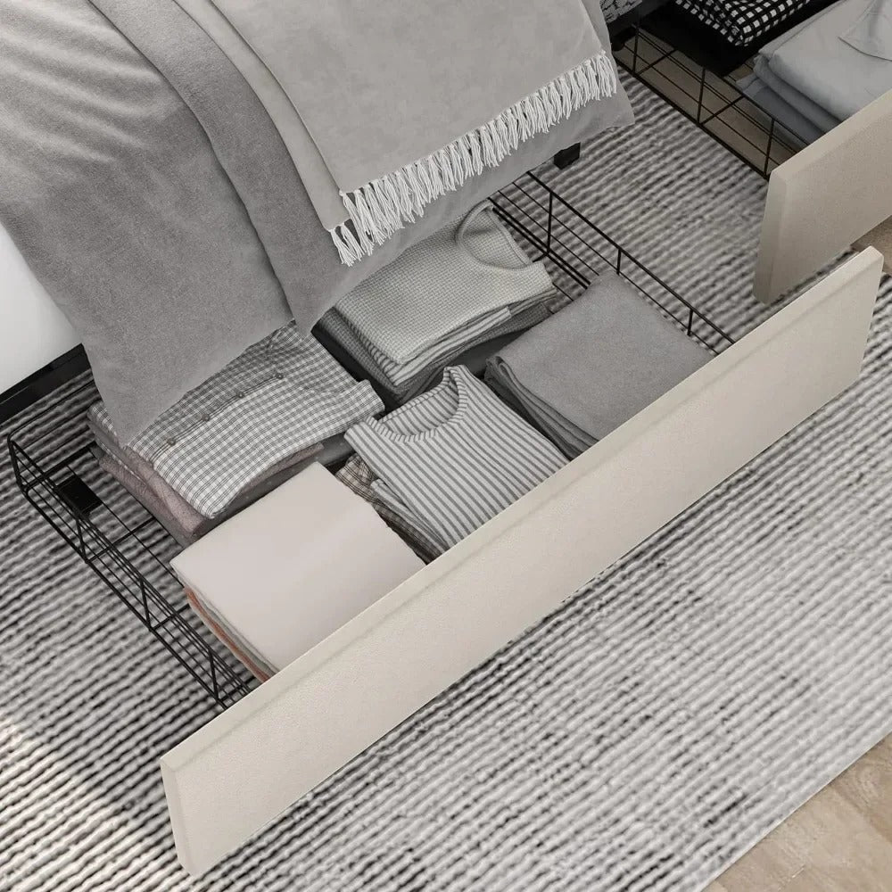 Upholstered Platform Bed Frame Storage Drawers Adjustable Headboard, Sturdy Slats, Elegant Tufted Design
