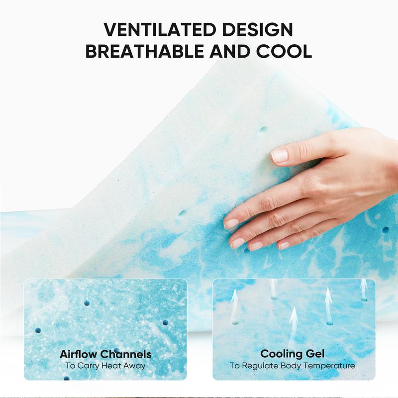 Ventilated Memory Foam Cooling Mattress Topper Pad CertiPUR-US Certified