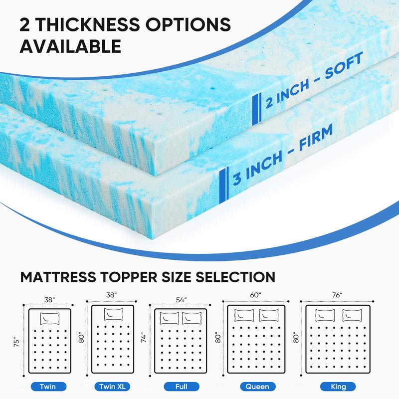 Ventilated Memory Foam Cooling Mattress Topper Pad CertiPUR-US Certified