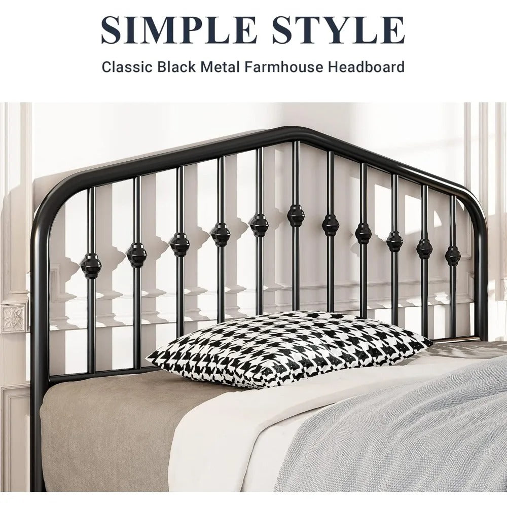Vintage Metal Bed Frame Elegant Wrought Iron Platform Headboard Footboard, Sturdy and Stylish with Ample Storage, No Box Spring Required