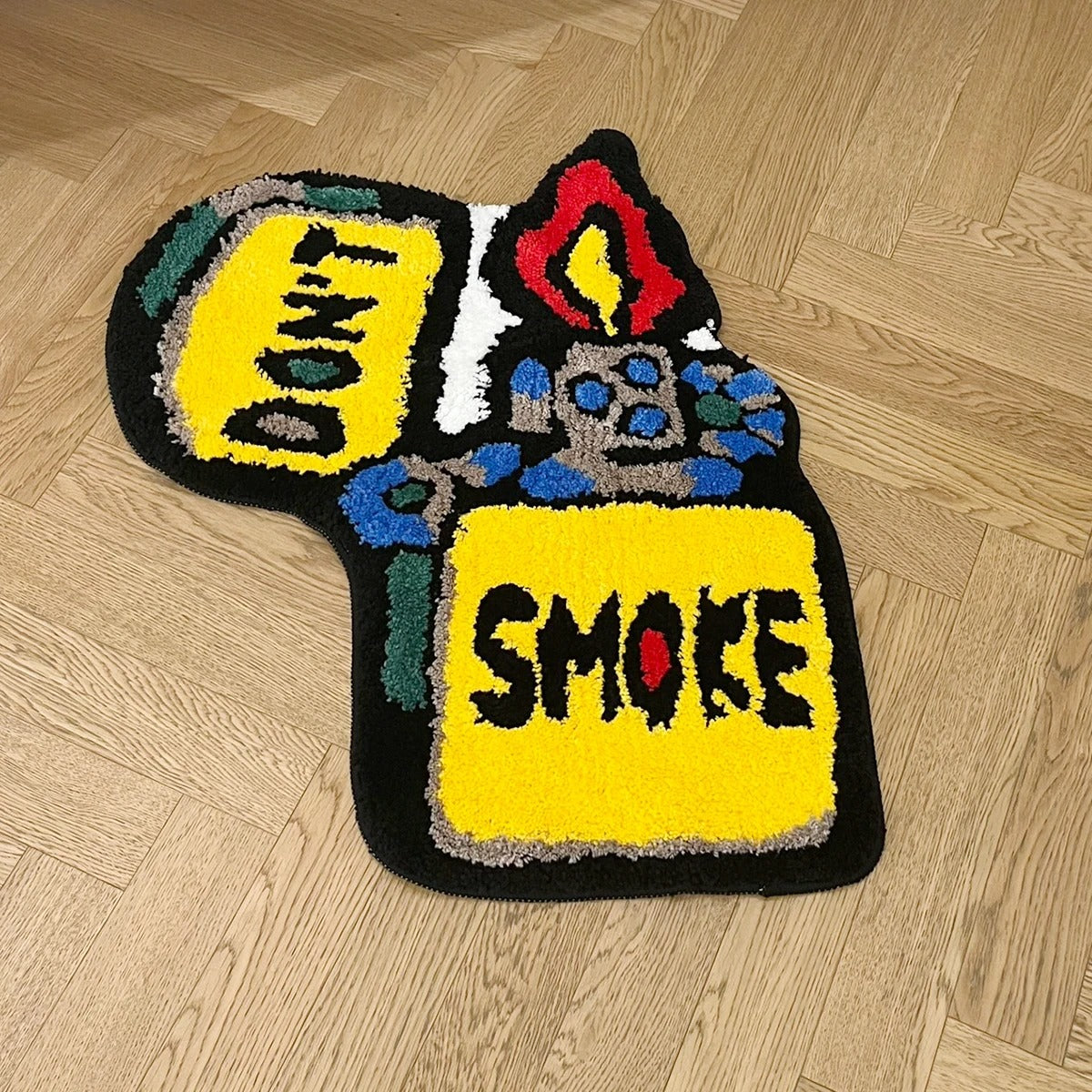 Yellow 'Don't Smoke' Lighter Tufted Rug