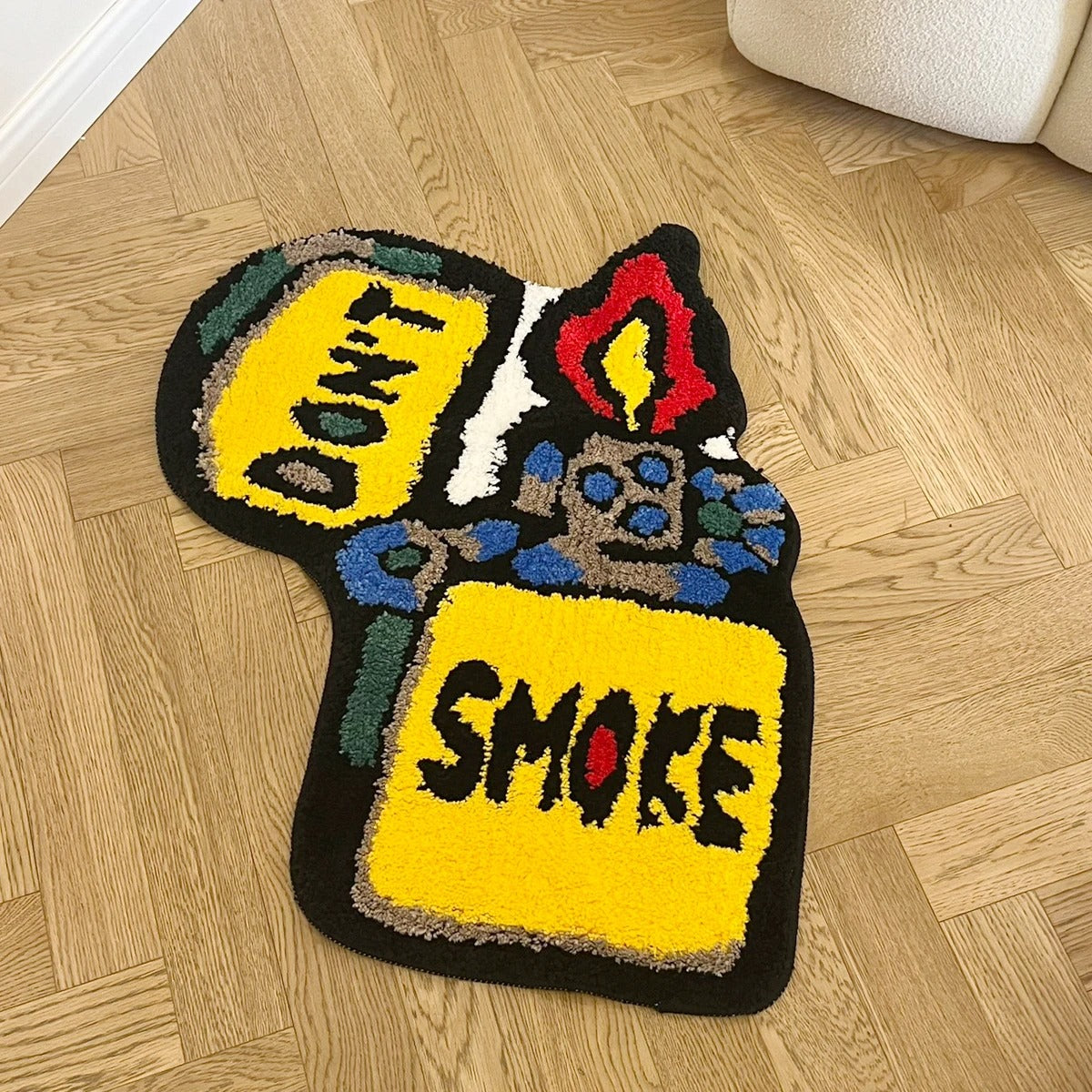 Yellow 'Don't Smoke' Lighter Tufted Rug