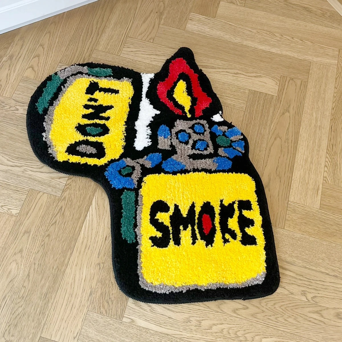 Yellow 'Don't Smoke' Lighter Tufted Rug