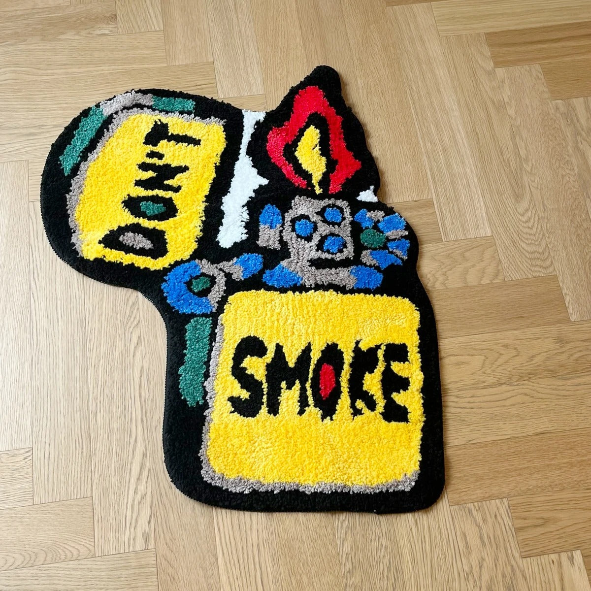 Yellow 'Don't Smoke' Lighter Tufted Rug