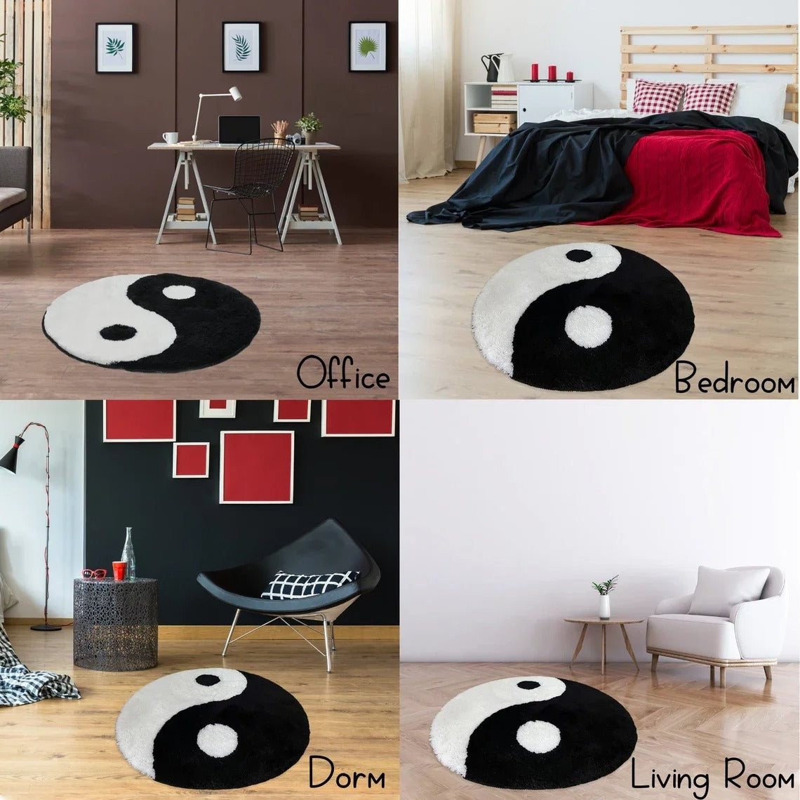 Yin Yang Symbol Black White Circle Tufted Rug