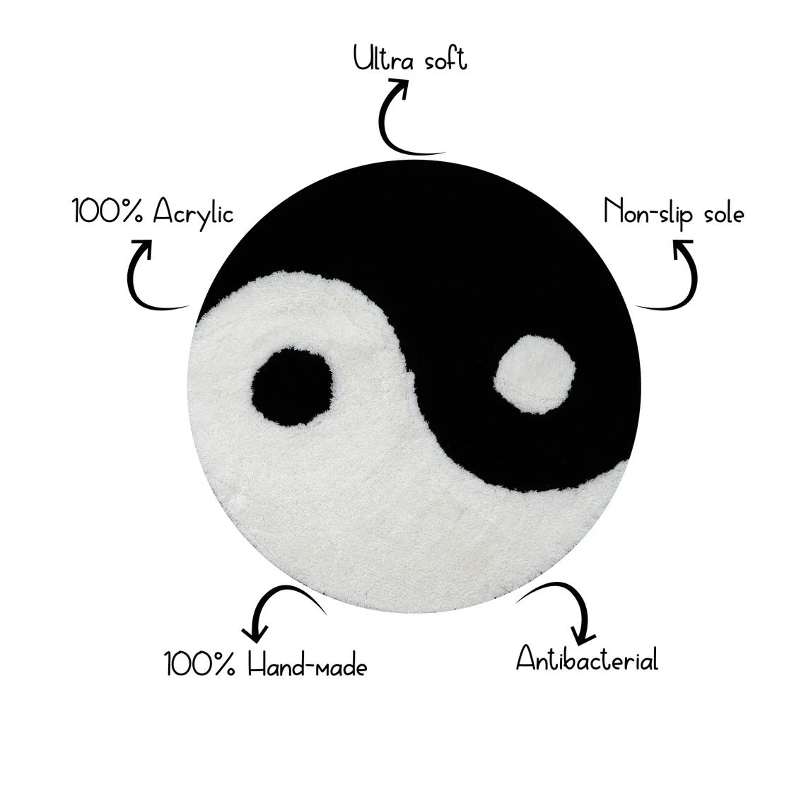 Yin Yang Symbol Black White Circle Tufted Rug