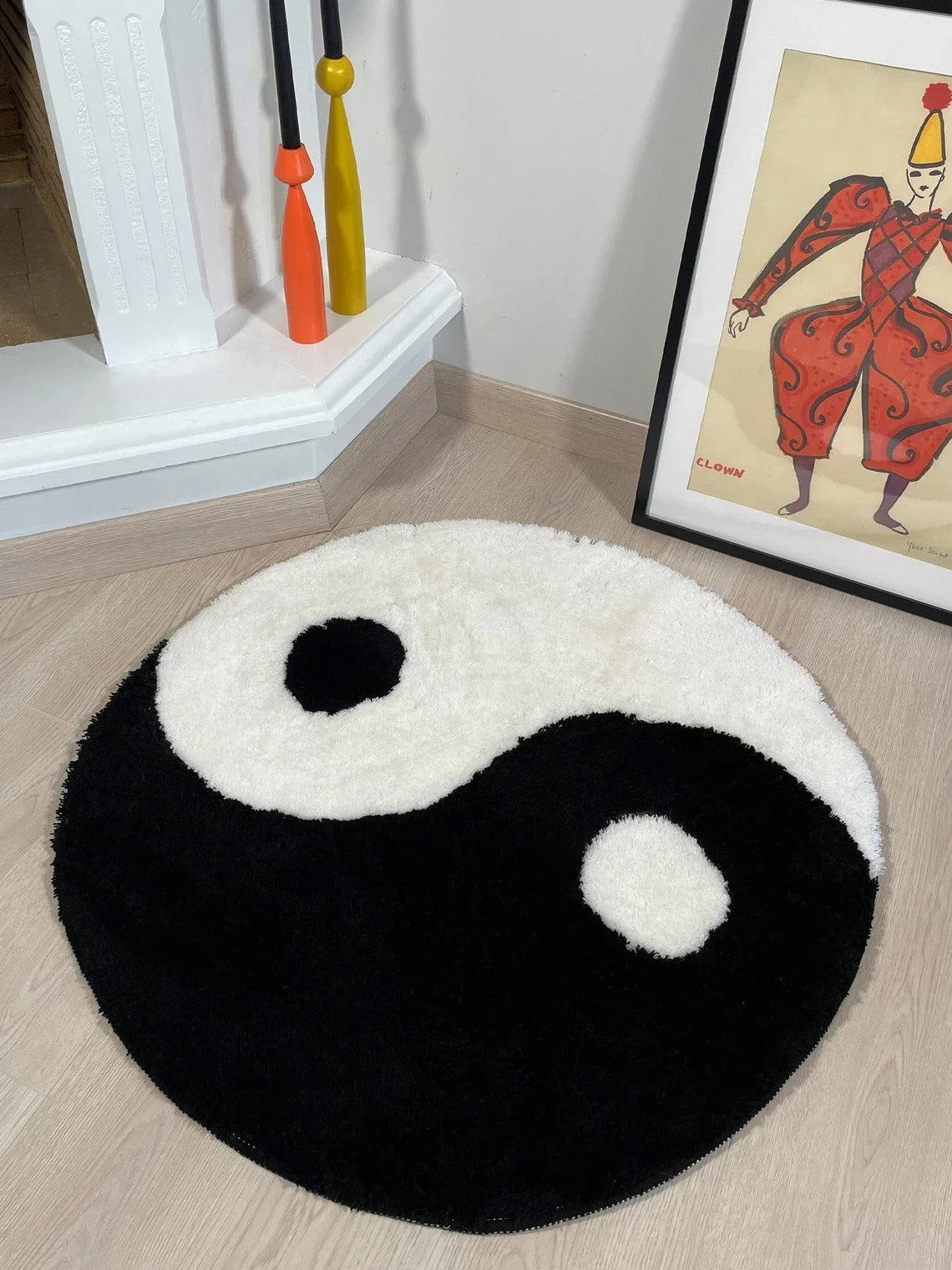 Yin Yang Symbol Black White Circle Tufted Rug