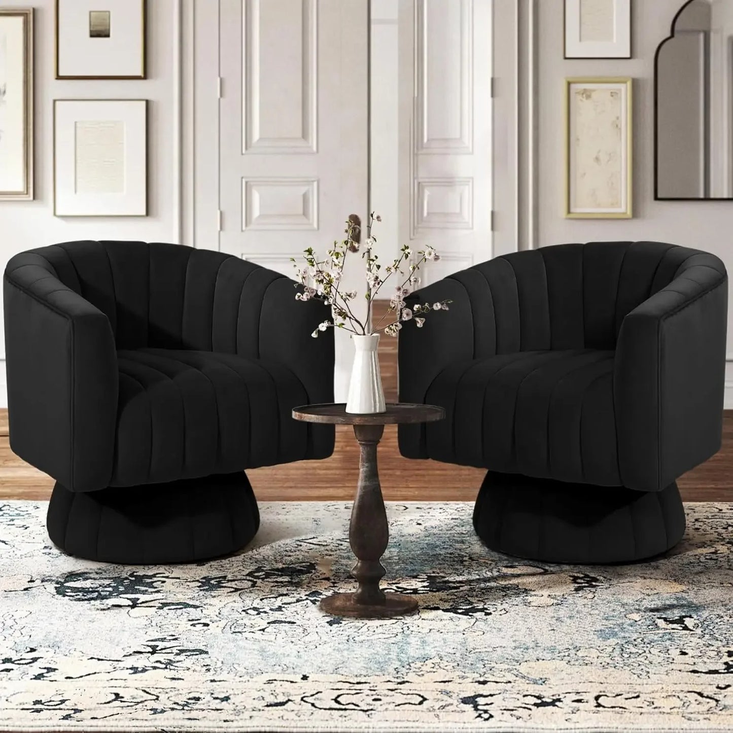 Mid Century Design Velvet Upholstered Barrel Cushioned Overstuffed Accent Chair