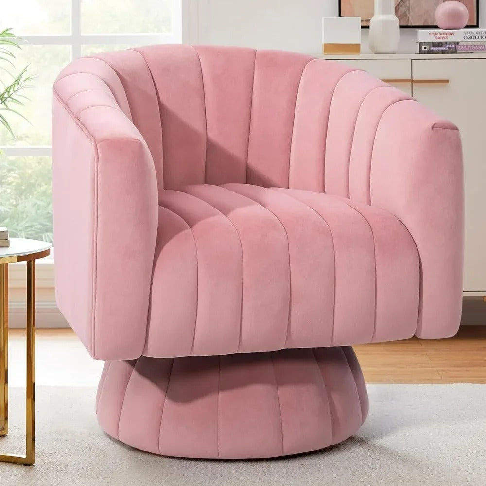 Mid Century Design Velvet Upholstered Barrel Cushioned Overstuffed Accent Chair