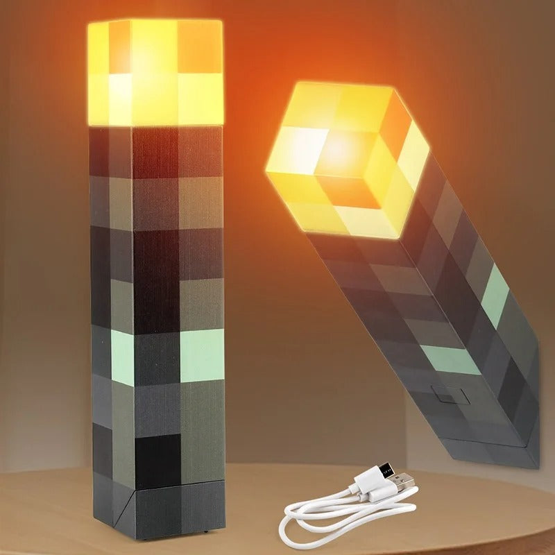 11.5 Inch Minecraft Themed Torch LED Night Light USB Rechargeable Table Lamp Kids Room Decor Birthday Party Toy Lights