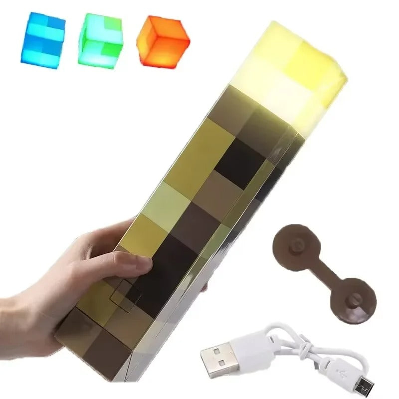 11.5 Inch Minecraft Themed Torch LED Night Light USB Rechargeable Table Lamp Kids Room Decor Birthday Party Toy Lights