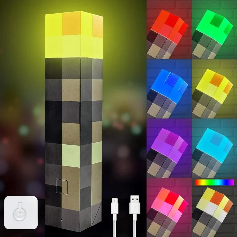 11.5 Inch Minecraft Themed Torch LED Night Light USB Rechargeable Table Lamp Kids Room Decor Birthday Party Toy Lights