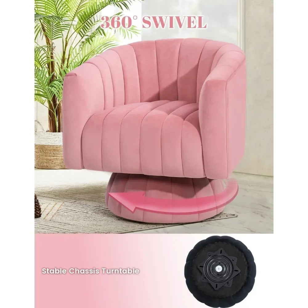 Mid Century Design Velvet Upholstered Barrel Cushioned Overstuffed Accent Chair