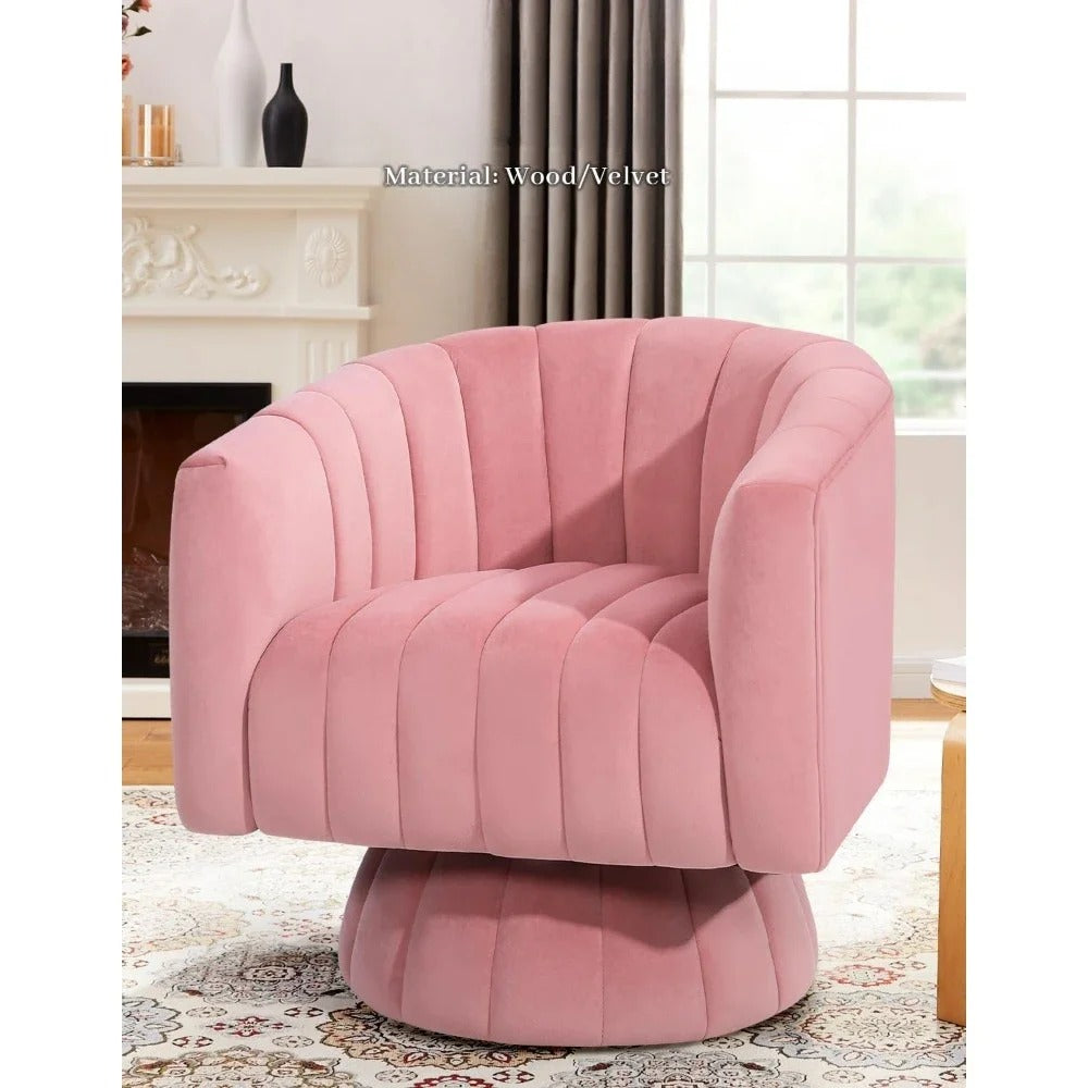 Mid Century Design Velvet Upholstered Barrel Cushioned Overstuffed Accent Chair