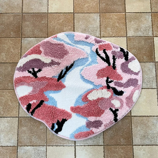 Abstract Pink Cherry Blossom Moss Tufted Rug