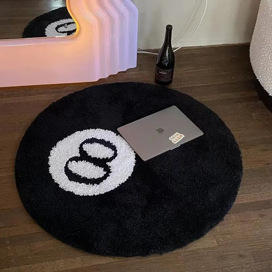 Black 8 Ball Billiards Tufted Rug