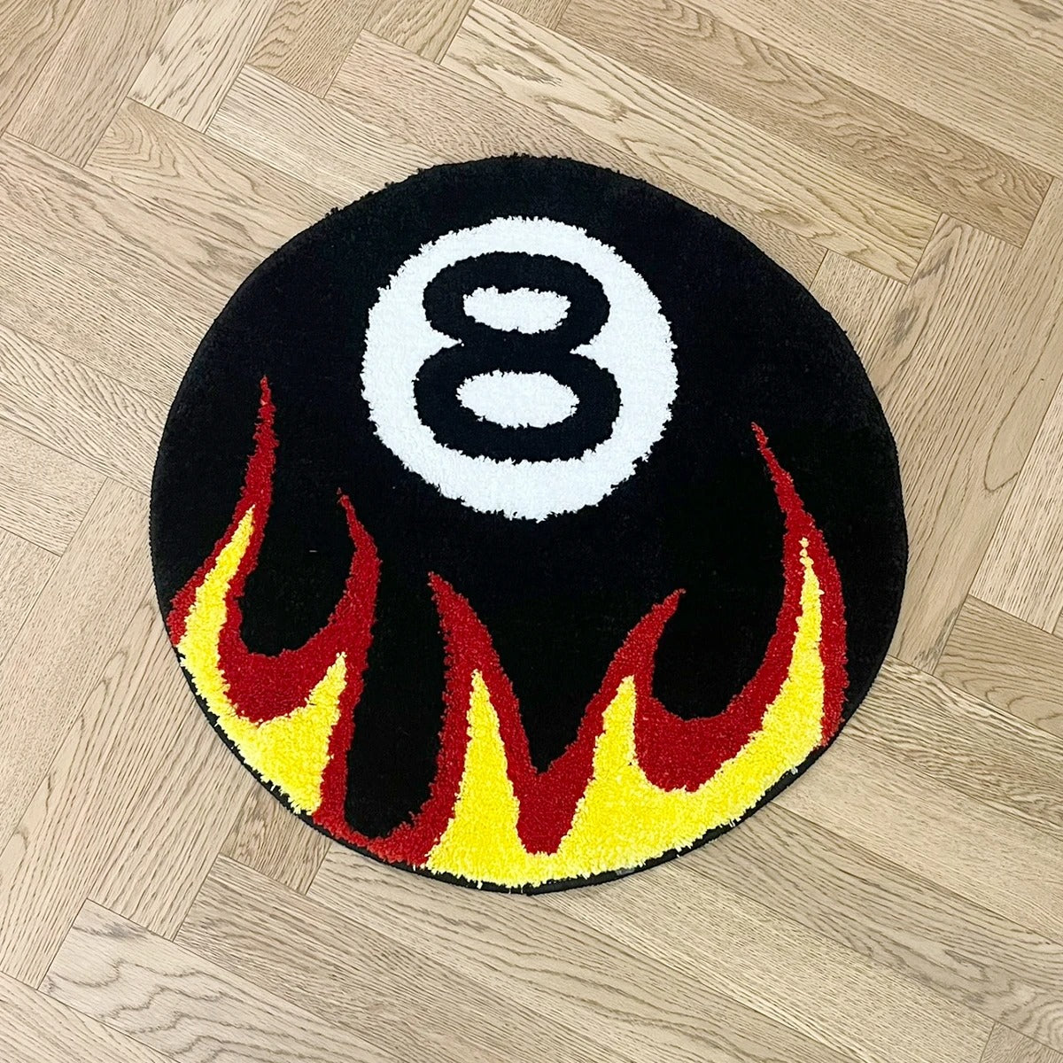 Black 8 Ball On Fire Billiards Tufted Rug