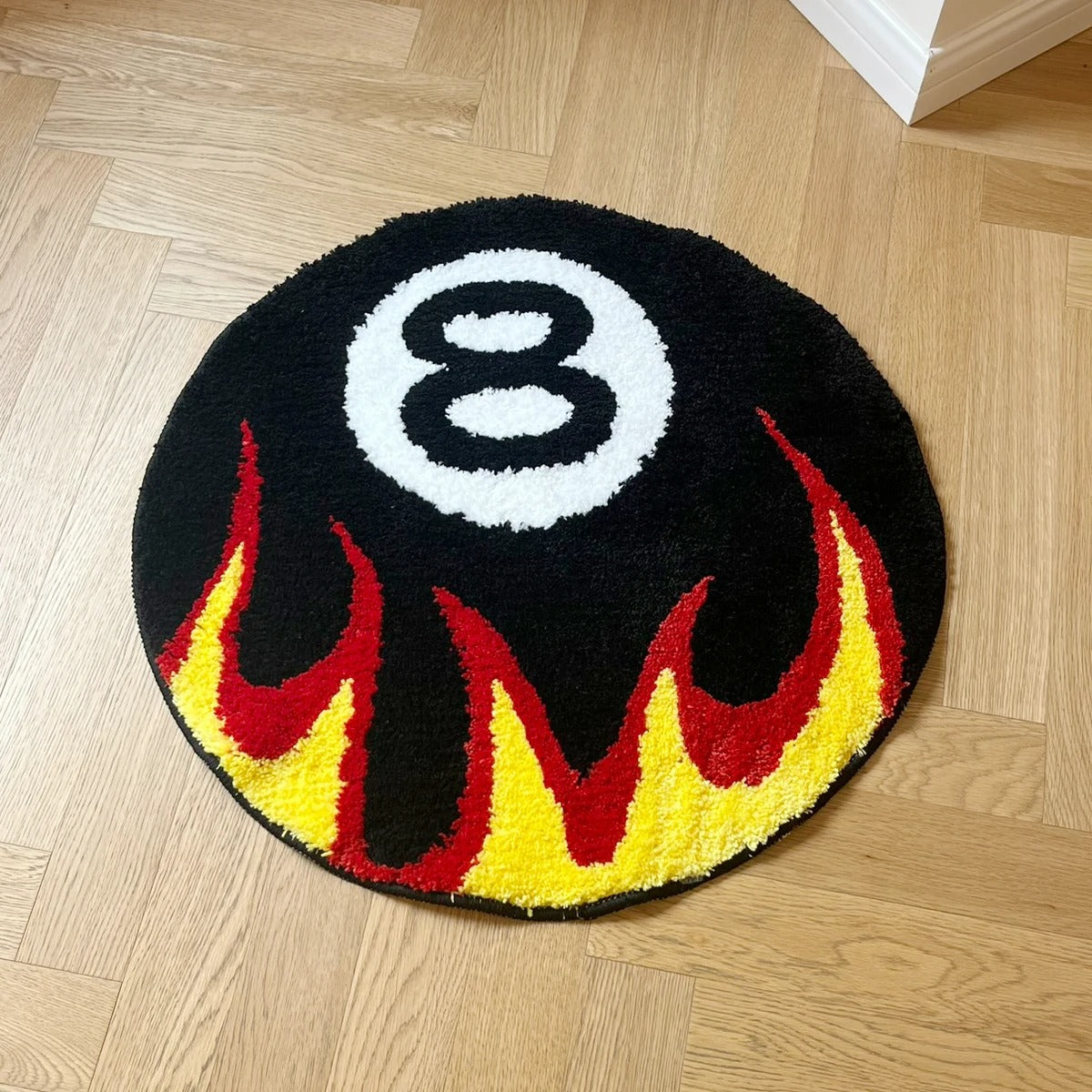 Black 8 Ball On Fire Billiards Tufted Rug