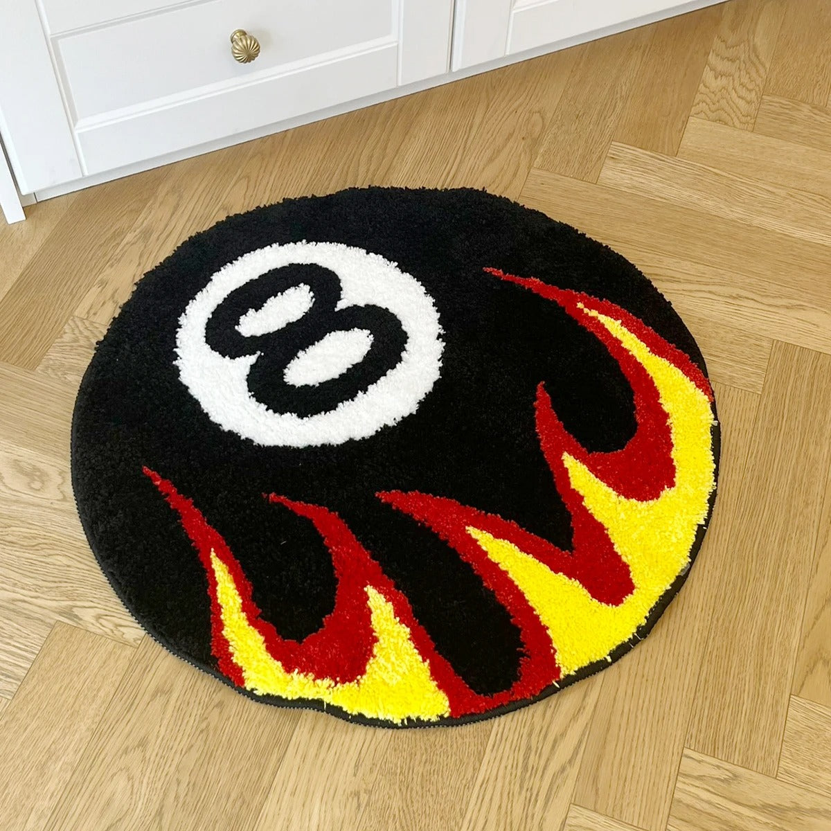 Black 8 Ball On Fire Billiards Tufted Rug