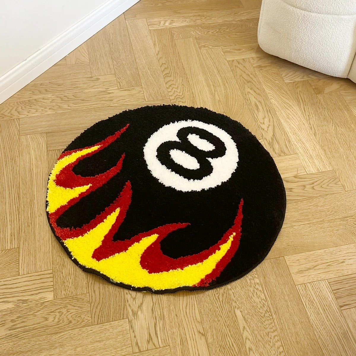 Black 8 Ball On Fire Billiards Tufted Rug