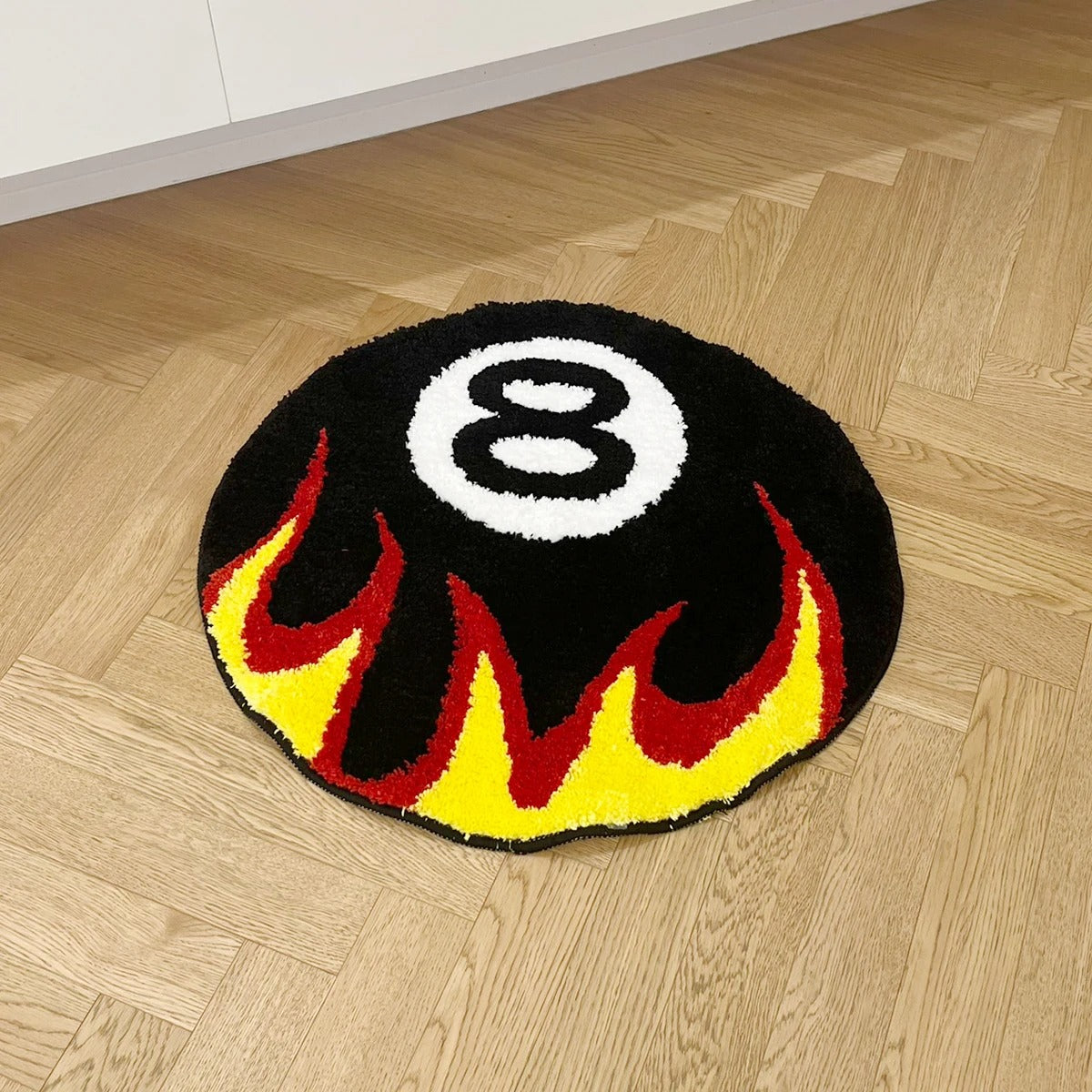 Black 8 Ball On Fire Billiards Tufted Rug