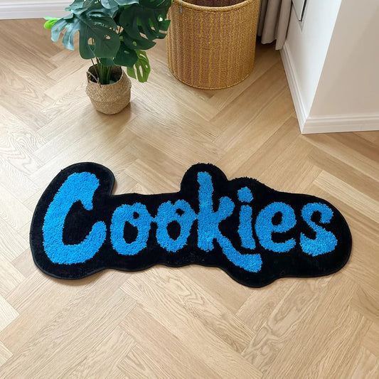 Black Blue 'Cookies Clothing' Inspired Tufted Rug