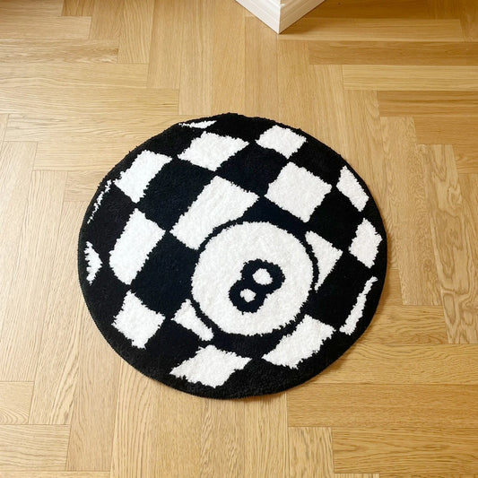 Black Red Checkered Black 8 Ball Billiards Tufted Rug