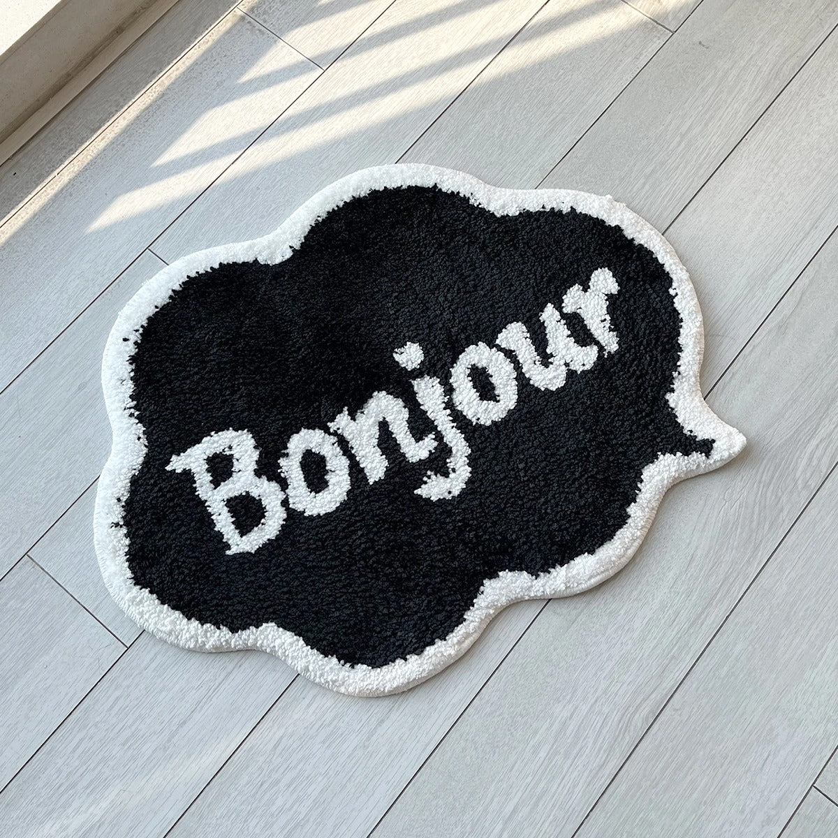 Bonjour Chat Bubble Black White Tufted Rug