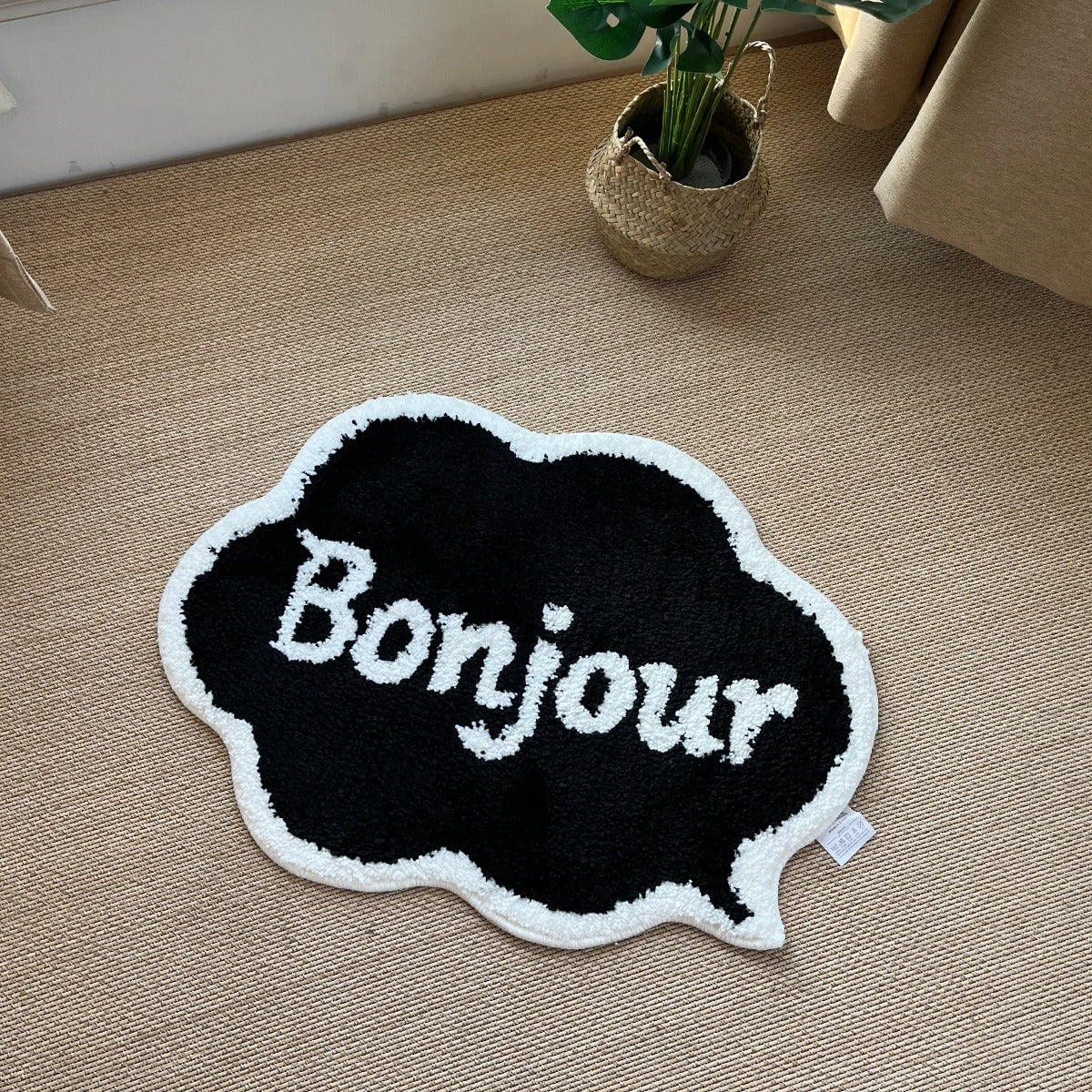 Bonjour Chat Bubble Black White Tufted Rug