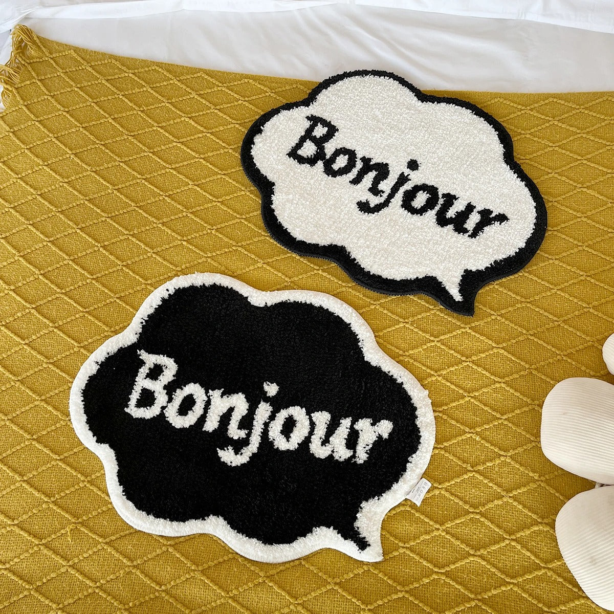 Bonjour Chat Bubble Black White Tufted Rug