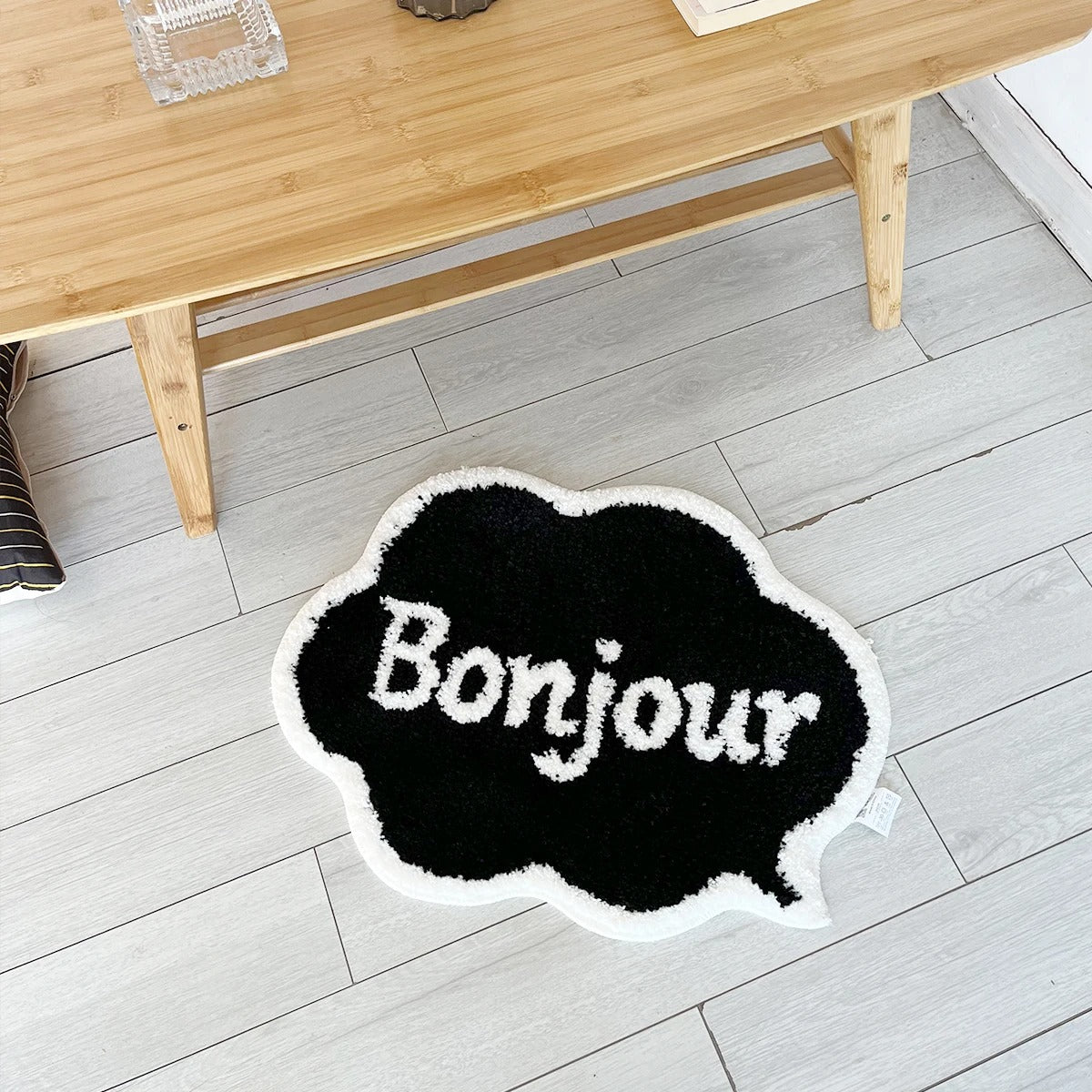 Bonjour Chat Bubble Black White Tufted Rug