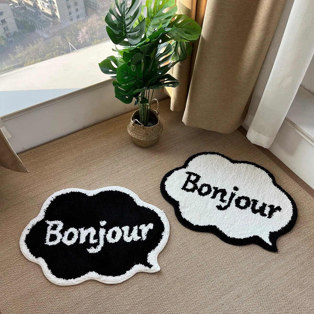 Bonjour Chat Bubble Black White Tufted Rug