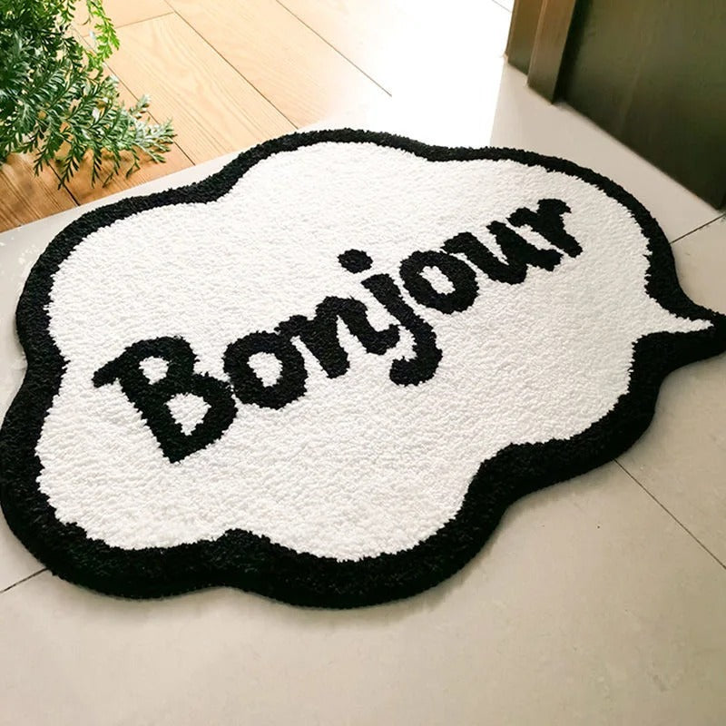 Bonjour Chat Bubble Black White Tufted Rug