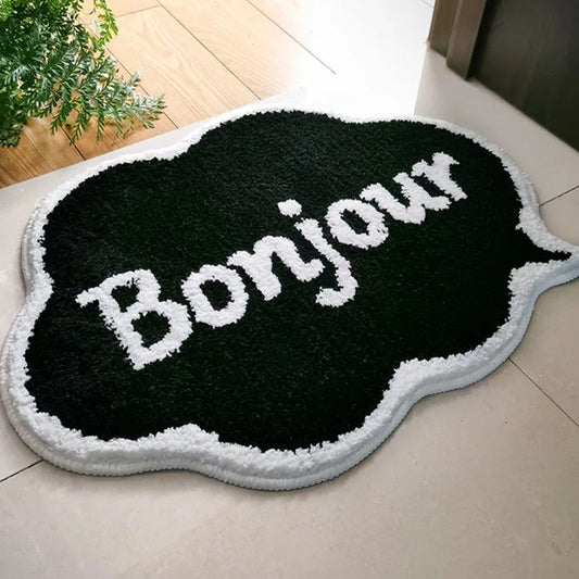 Bonjour Chat Bubble Black White Tufted Rug