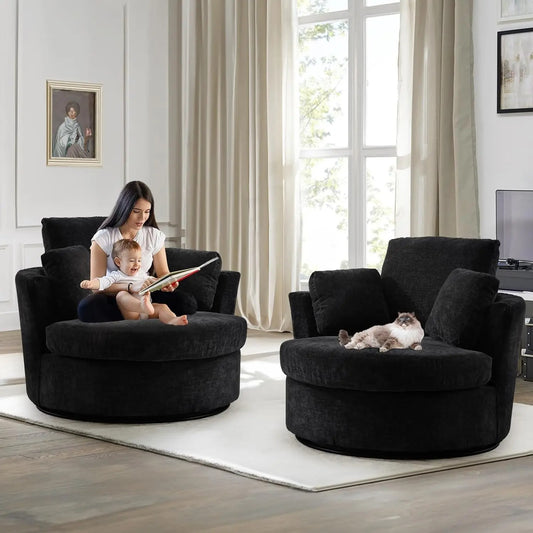 Cozy Modern Oversized 40" Chenille Swivel Barrel Chairs (Set of 2)