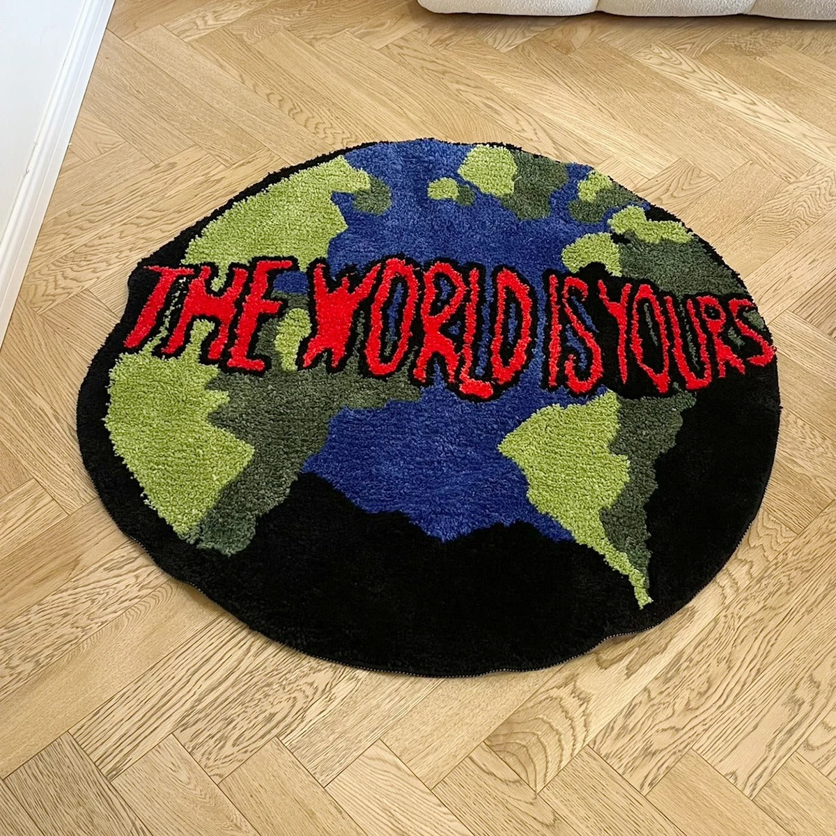 Earth 'The World Is Yours' Text Tufted Rug