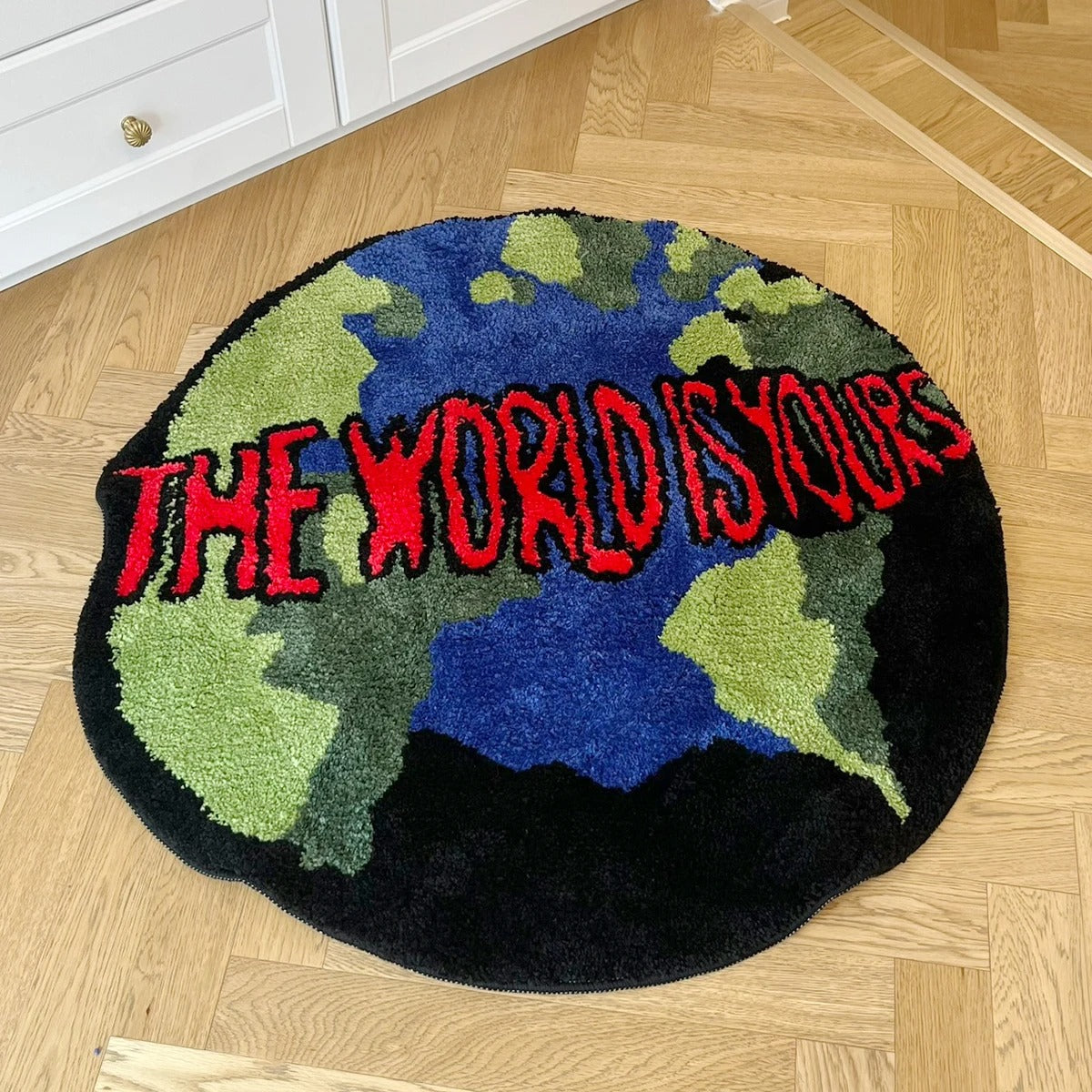 Earth 'The World Is Yours' Text Tufted Rug