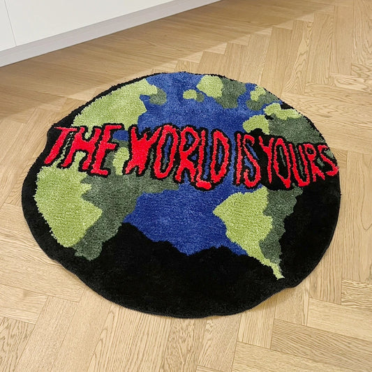 Earth 'The World Is Yours' Text Tufted Rug