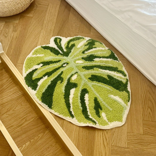 Green Monstera Leaf Plant Tufted Rug