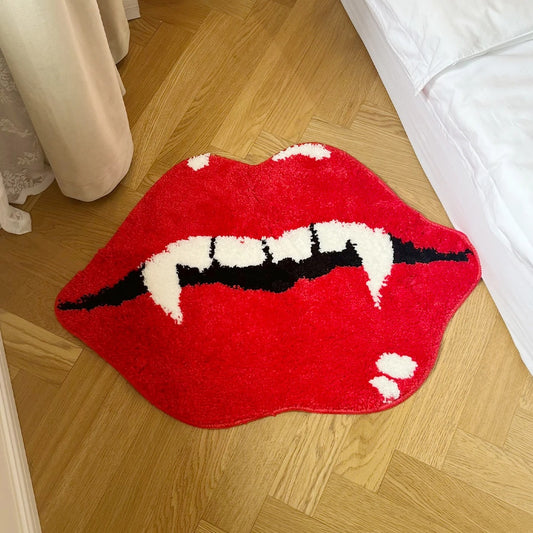 Halloween Red Lipstick Vampire Teeth Tufted Rug