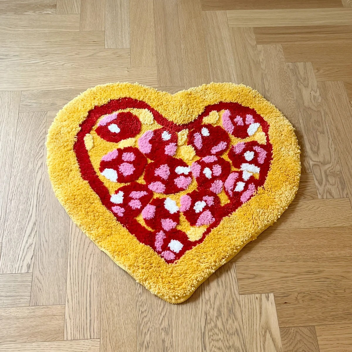 Heart Shaped Love Pepperoni Pizza Tufted Rug