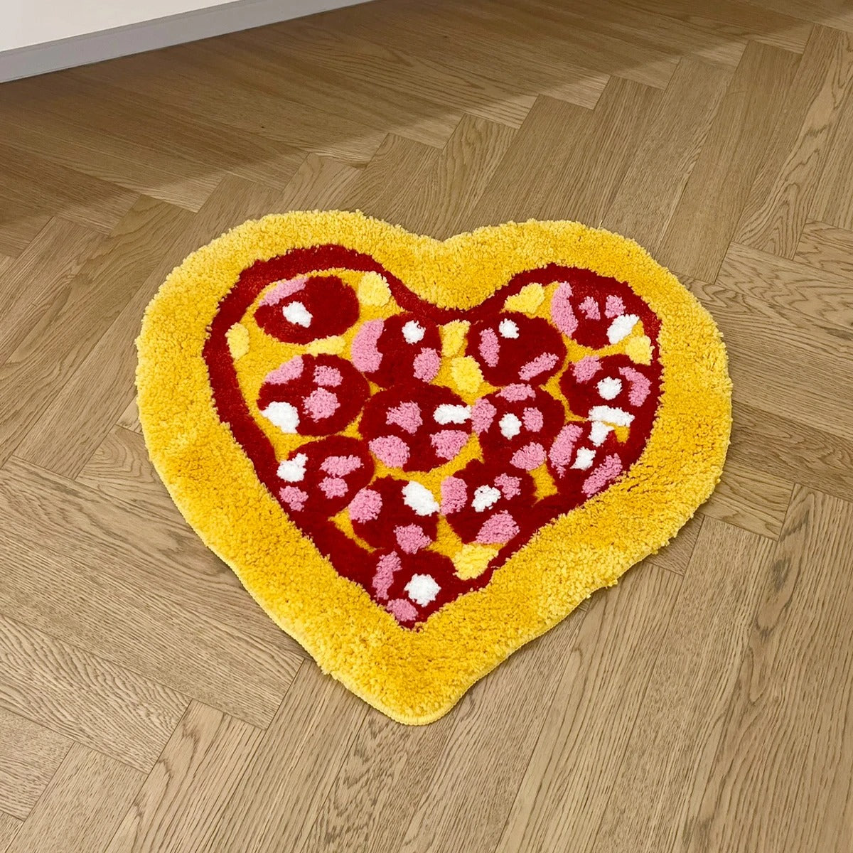 Heart Shaped Love Pepperoni Pizza Tufted Rug