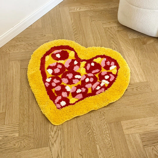 Heart Shaped Love Pepperoni Pizza Tufted Rug