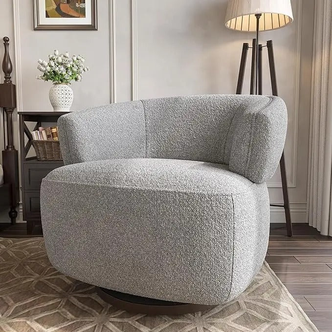 Minimalist Design Velvet Upholstered Barrel Cushioned Assembled Accent Chair
