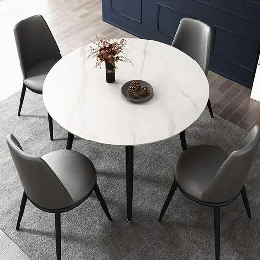Modern 32-Inch Round Marble Dining Table for 4 Small Kitchen, Restaurant, or Living Room Table with Metal Base