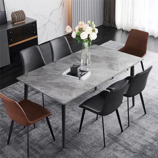 Modern Rectangular Marble Dining Table for 4–6 High Gloss Finish, Metal Frame, 47-Inch Table for Kitchen or Dining Room