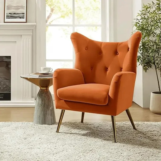 Modern Velvet Accent Armchair Tufted Club Chair with Gold Metal Legs