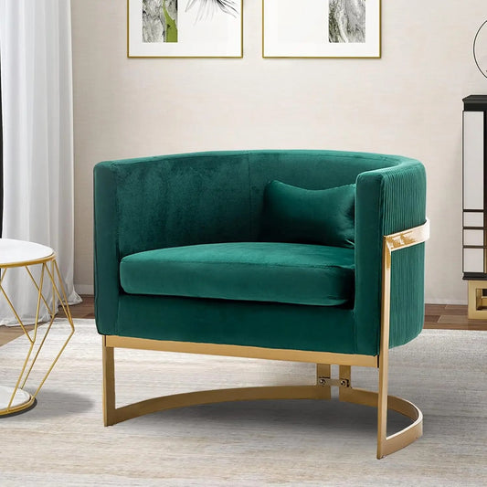 Modern Velvet Upholstered Barrel Cushioned Accent Chair Gold Legs