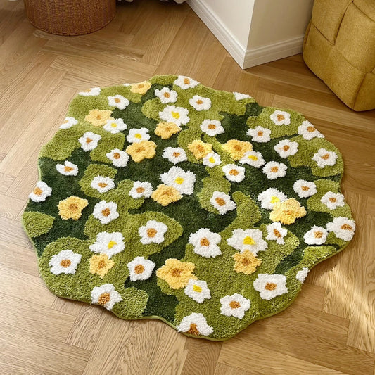 Nature Lover Daisy Flowers Floral Design Tufted Rug